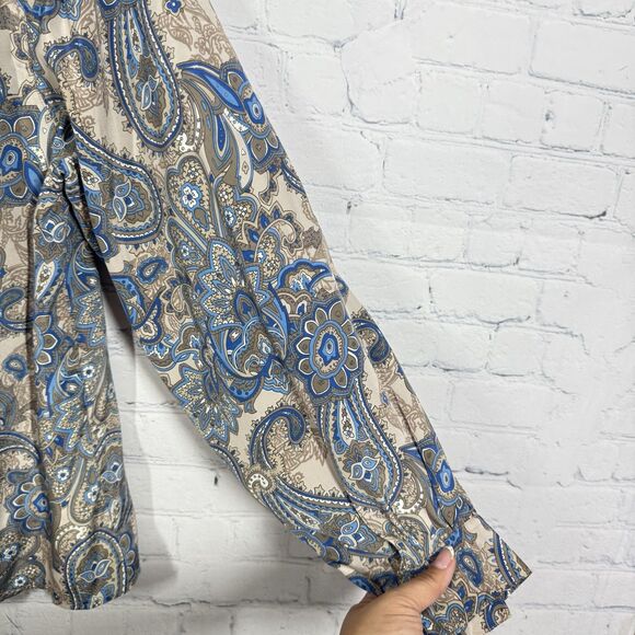 Vintage 80’s Blouse Women Size 16 Fair Isle Long Sleeve Tie Neck Retro Boho Top - Picture 8 of 12